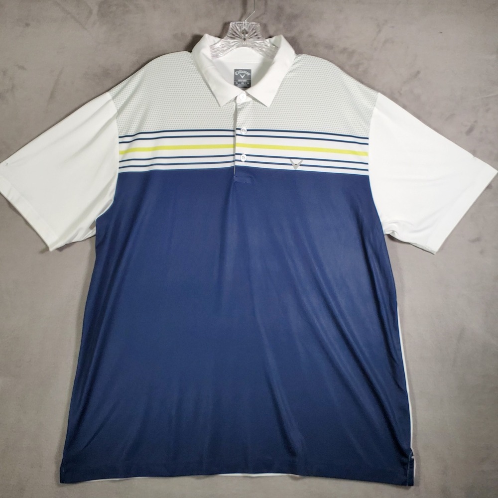Callaway Golf Polo Shirt Mens XL Blue White Striped Performance Active‎ Stretch